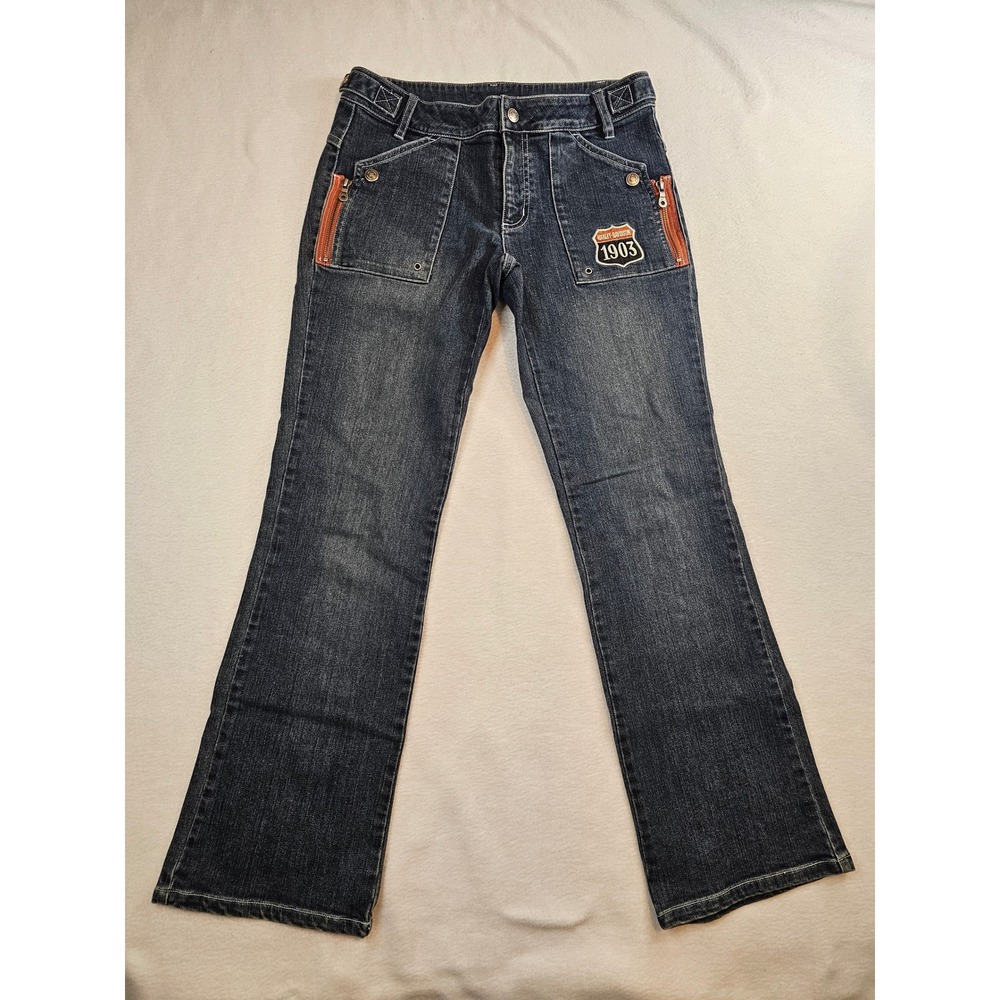 Harley-Davidson Womens Dark Wash Bootcut Jeans 1903 Patch Orange  size 8